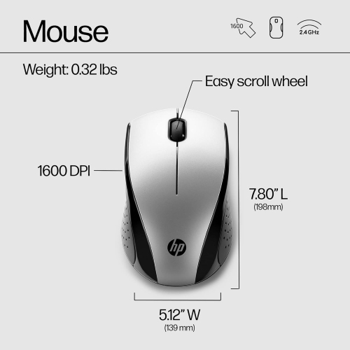 HP X3000 G3 Wireless Mouse Silver, up to 15-Month Battery,Scroll Wheel, Side Grips for Control, Travel-Friendly, Blue LED, Powerful 1600 DPI Optical