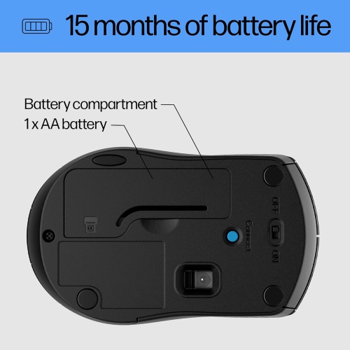 HP X3000 G3 Wireless Mouse, 15-Month Battery, Side Grips for Control, Powerful 1600 DPI Optical Sensor