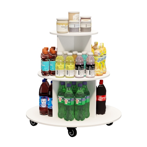 3-Tier Rotating Display Cart, Multifuctional Mobile Stand with 360° Rotating Wheels for Drinks, Snacks, Cosmetics, Toys