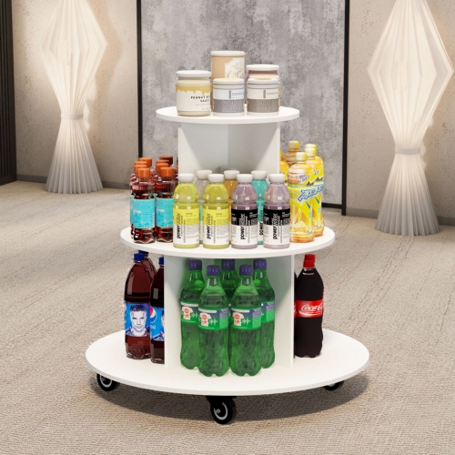 3-Tier Rotating Display Cart, Multifuctional Mobile Stand with 360° Rotating Wheels for Drinks, Snacks, Cosmetics, Toys
