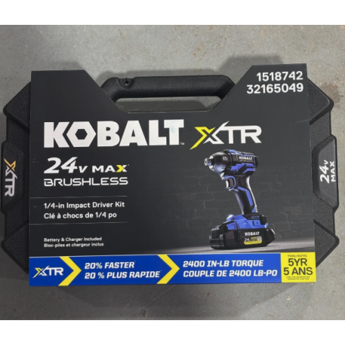 Tournevis à percussion sans fil sans balais XTR 24 V Max 1/4 po de Kobalt 1 batterie incluse - Étui rigide