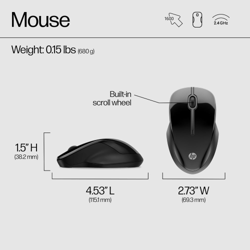 HP 250 Dual Mouse - for Computer or Laptop - Multi-OS & Device Compatibility, Dual-Mode 2.4 GHZ or Bluetooth Connectivity - Multi-Surface Technology