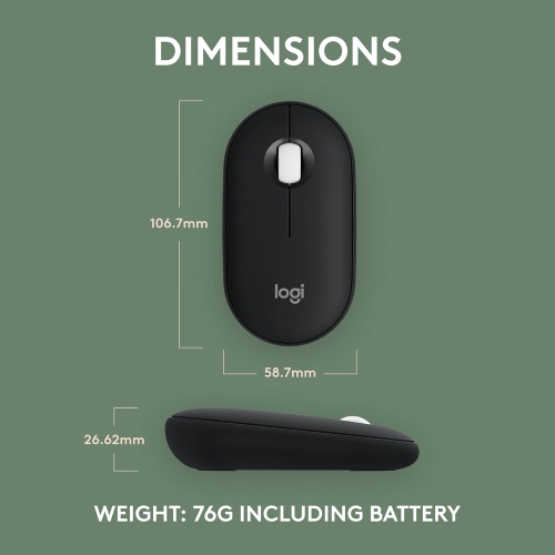 Logitech Pebble Mouse 2 M350s Slim Bluetooth Wireless Mouse, Portable, Lightweight, Customizable Button, Quiet Clicks, Easy-Switch for Windows,
