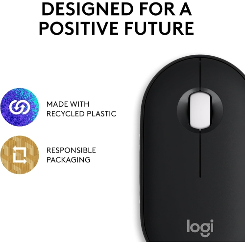 Logitech Pebble Mouse 2 M350s Slim Bluetooth Wireless Mouse, Portable, Lightweight, Customizable Button, Quiet Clicks, Easy-Switch for Windows,