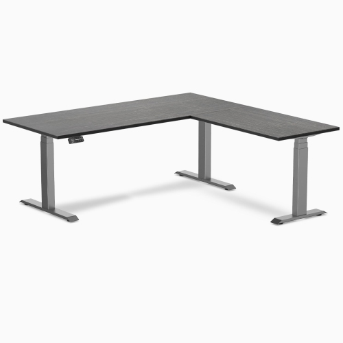 Desky Dark Bamboo L-Shape Sit-Stand Desk – 72 x 30 x 70 x 24 inches With Space Grey Frame, Triple Motors, 440 lb Capacity