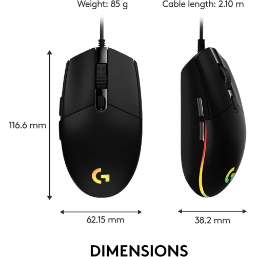 Souris de jeu avec fil G203 de Logitech, 8000&nbsp;ppp, effet optique arc-en-ciel LIGHTSYNC RVB, 6 boutons programmables, mémoire intégrée, mappage