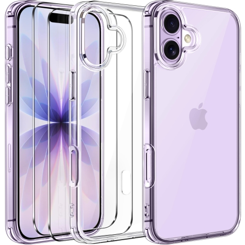 3-in-1 Case Designed for iPhone 17 6.3'' 2025 with 2 Pack Tempered Glass Screen Protector, Military Grade Drop Protection Hard Back Slim Shockproof