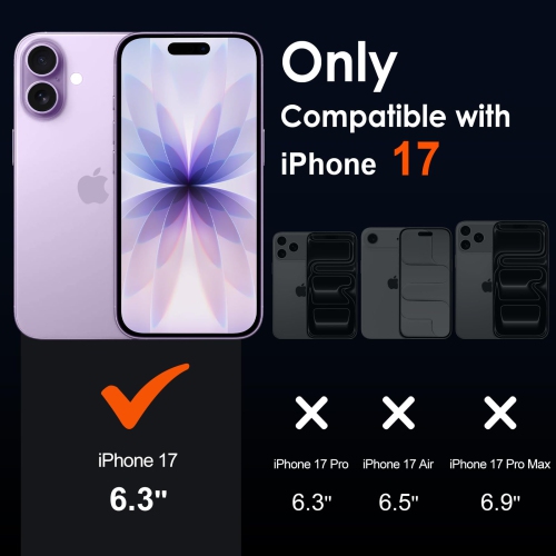 3-in-1 Case Designed for iPhone 17 6.3'' 2025 with 2 Pack Tempered Glass Screen Protector, Military Grade Drop Protection Hard Back Slim Shockproof