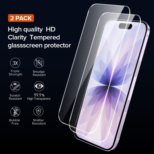 3-in-1 Case Designed for iPhone 17 6.3'' 2025 with 2 Pack Tempered Glass Screen Protector, Military Grade Drop Protection Hard Back Slim Shockproof