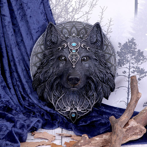 Nemesis Now Jewelled Black Wolf Moon Wall Hanging Plaque