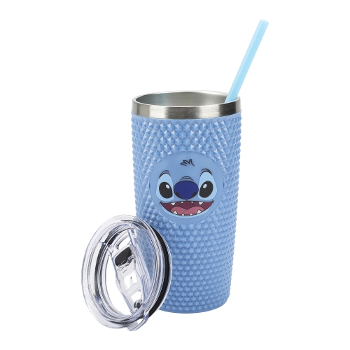 Gobelet à pointes de 20 oz avec visage de personnage Stitch de LILO & Stitch, bleu
