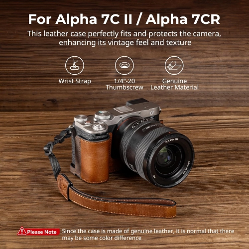 SmallRig A7C II / A7CR Camera Leather Case Kit for Sony Alpha 7C II/Alpha 7CR, Retro Style Leather Camera Half Case with Wrist Strap, Aluminum Alloy
