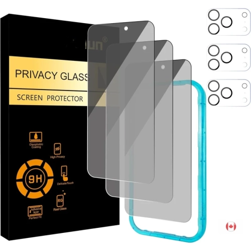 Protecteur d'écran de confidentialité de 6,3&nbsp;po pour iPhone 17 Pro + protecteur de lentille de caméra [3+3 Pack] en verre anti-espion 9H
