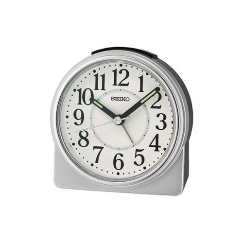 Seiko QHE198S Bedside Desk Alarm Clock - Silver & White