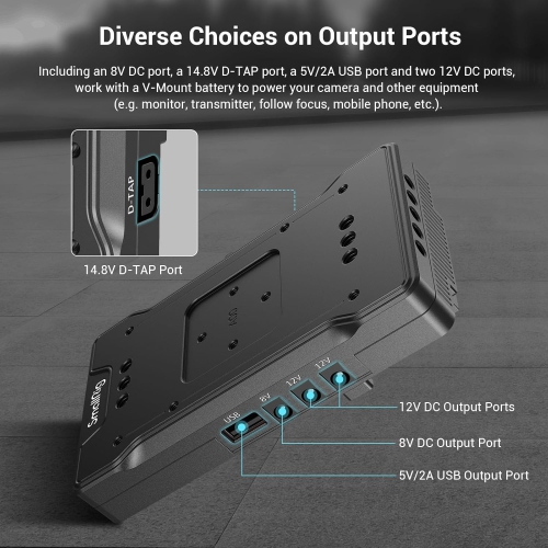 SMALLRIG V Mount Battey Adapter Plate with Adjustable Arm, V-Mount Plate with 65W PD USB-C and 14.8V D-Tap Output/Input - 3204B