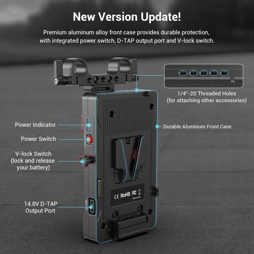 SMALLRIG V Mount Battey Adapter Plate with Adjustable Arm, V-Mount Plate with 65W PD USB-C and 14.8V D-Tap Output/Input - 3204B