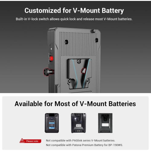 SMALLRIG V Mount Battey Adapter Plate with Adjustable Arm, V-Mount Plate with 65W PD USB-C and 14.8V D-Tap Output/Input - 3204B