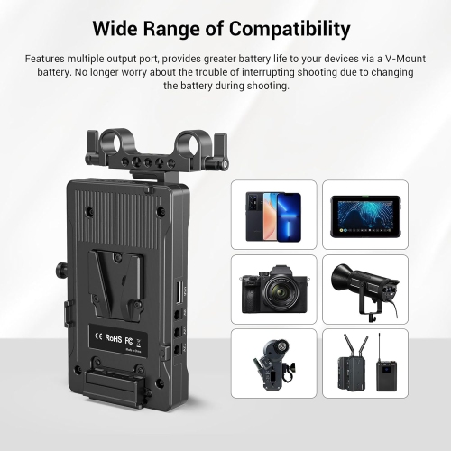 SMALLRIG V Mount Battey Adapter Plate with Adjustable Arm, V-Mount Plate with 65W PD USB-C and 14.8V D-Tap Output/Input - 3204B