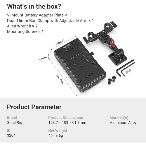 SMALLRIG V Mount Battey Adapter Plate with Adjustable Arm, V-Mount Plate with 65W PD USB-C and 14.8V D-Tap Output/Input - 3204B