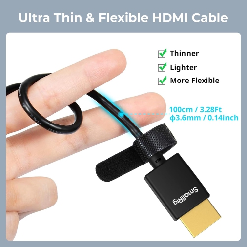 SMALLRIG D to A HDMI Cable Ultra Thin HDMI Cord 100cm / 3.28Ft, Super Flexible Slim High Speed 4K 60Hz HDR HDMI 2.0, Sony A7RIII / A7II / A7M3,