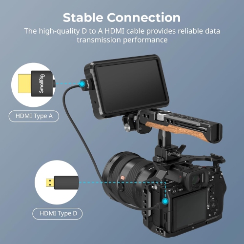 SMALLRIG D to A HDMI Cable Ultra Thin HDMI Cord 100cm / 3.28Ft, Super Flexible Slim High Speed 4K 60Hz HDR HDMI 2.0, Sony A7RIII / A7II / A7M3,