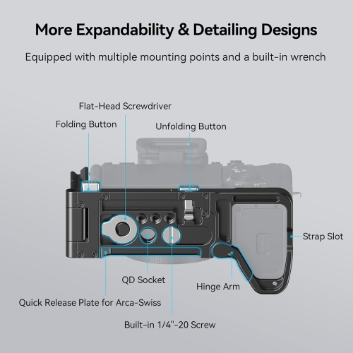SMALLRIG Camera Foldable L-Bracket for Sony Alpha 7R V/Alpha 7 IV/Alpha 7S III, Foldable Side Plate for Arca-Swiss, Supporting Quick Switch Between