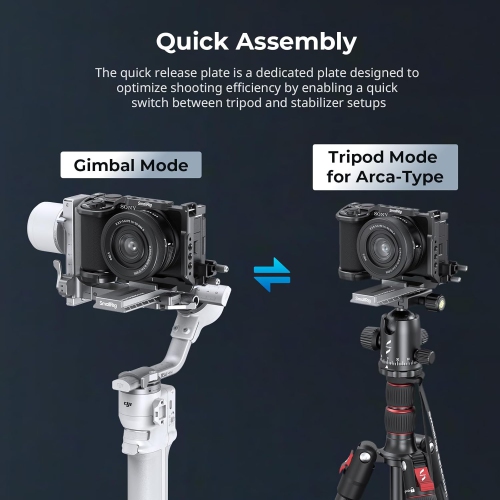 SmallRig – Adaptateur de plaque à dégagement rapide de 4,6 po pour Arca-Swiss pour Mini cardan RS 4 de DJI, modèle antichute et assemblage