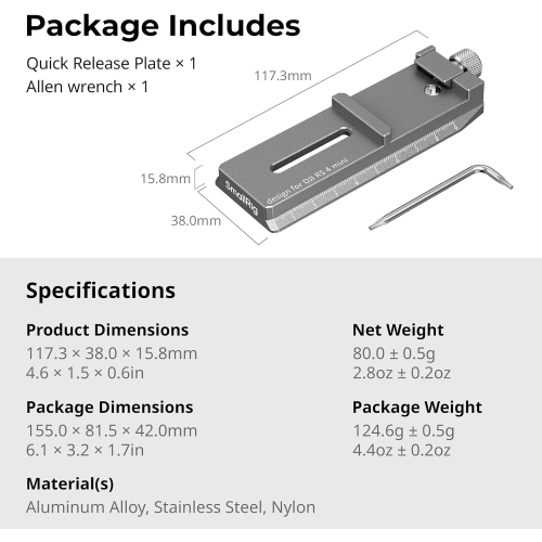 SmallRig – Adaptateur de plaque à dégagement rapide de 4,6 po pour Arca-Swiss pour Mini cardan RS 4 de DJI, modèle antichute et assemblage