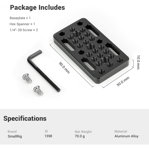 Plaque de commutation SmallRig pour appareil photo Easy Plate pour blocs de chemin de fer, queues d'aronde et tiges courtes - Version plus longue -