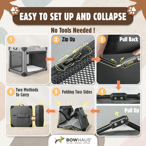 Clignotines de voyage pour chiens de 30&nbsp;po de BOWHAUS pour petits chiens avec fenêtres en filet durables et 2 pochettes de rangement