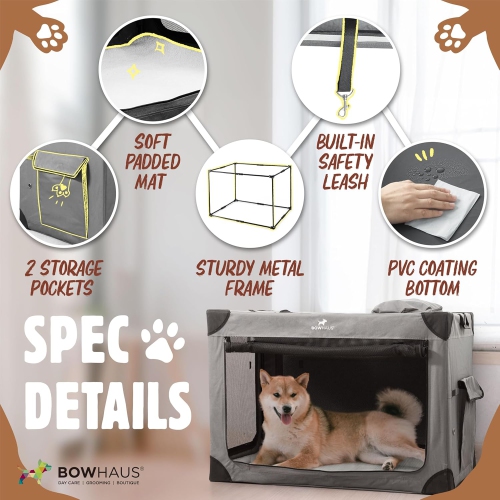 Clignotines de voyage pour chiens de 30&nbsp;po de BOWHAUS pour petits chiens avec fenêtres en filet durables et 2 pochettes de rangement