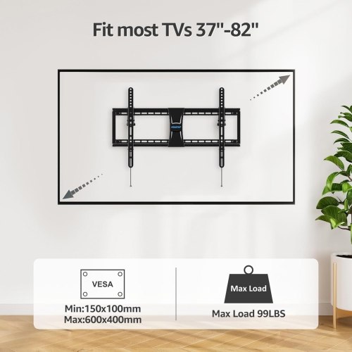 MOUNTUP Tilting TV Mount Bracket for Most 37-82 Inch Flat Screen/Curved Low Profile Wall Mount Saving Space Max VESA 600x400 mm Hold up to 99 lbs Fit