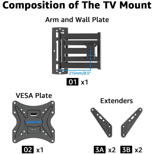 MOUNTUP Corner 30 inch Long Arm TV Mount for Most 26"-60" TVs, Full Motion Articulating Wall Mount TV Bracket Max VESA 400x400mm, Smoothly