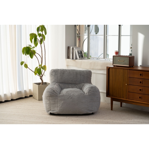 Blex Bean Bag Sofa Chair – Soft Faux Fur Cover High-Density Foam Filling Comfortable Floor Seat for Gaming Reading & Watching TV - Gray