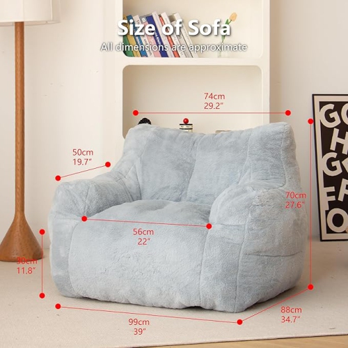 Blex Bean Bag Sofa Chair – Soft Faux Fur Cover High-Density Foam Filling Comfortable Floor Seat for Gaming Reading & Watching TV - Gray