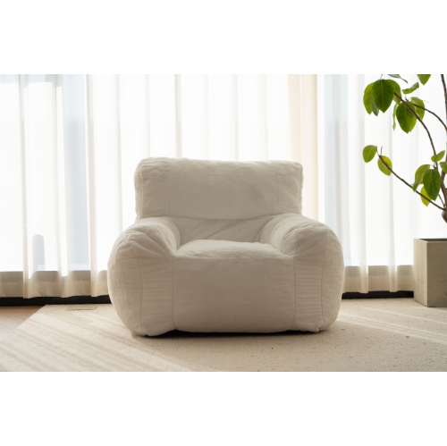 Blex Bean Bag Sofa Chair – Soft Faux Fur Cover High-Density Foam Filling Comfortable Floor Seat for Gaming Reading & Watching TV - White