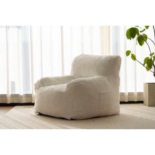 Blex Bean Bag Sofa Chair – Soft Faux Fur Cover High-Density Foam Filling Comfortable Floor Seat for Gaming Reading & Watching TV - White