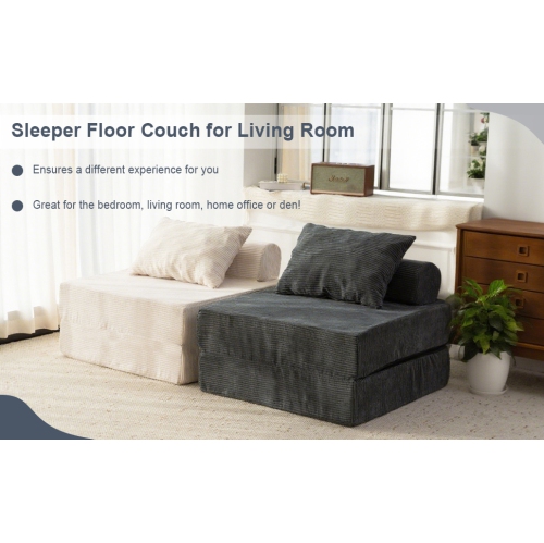 Blex Free Combination Floor Sofa Bed – Convertible Folding Sleeper Couch| Armless Foam Chair with Pillow for Living Room & Bedroom - Black