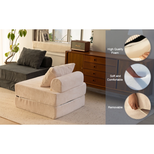 Blex Free Combination Floor Sofa Bed – Convertible Folding Sleeper Couch| Armless Foam Chair with Pillow for Living Room & Bedroom - Black