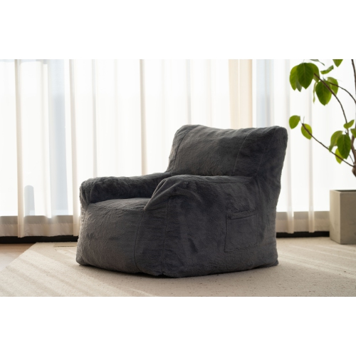 Blex Bean Bag Sofa Chair – Soft Faux Fur Cover High-Density Foam Filling Comfortable Floor Seat for Gaming Reading & Watching TV - Black