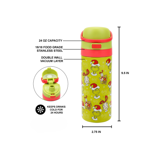 The Grinch & Cindy-Lou Who All-Over Print Green 24 Oz Stainless Steel Water Bottle