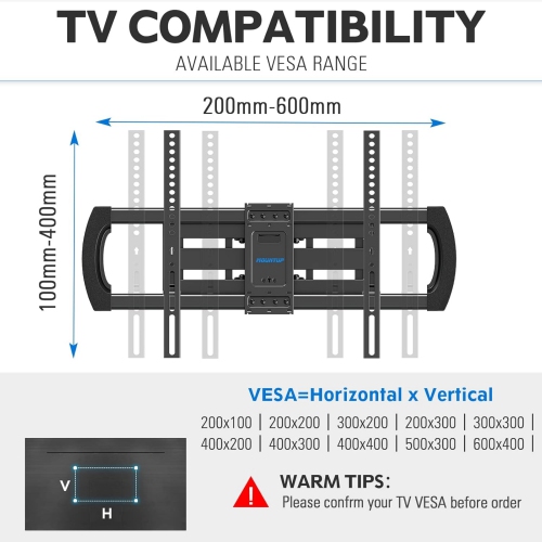 MOUNTUP Full Motion Wall Mount for 42-82 Inch Curved Flat TVs Swivel and Tilting TV Bracket with Articulating Arm, Up to 100lbs Max VESA 600x400mm