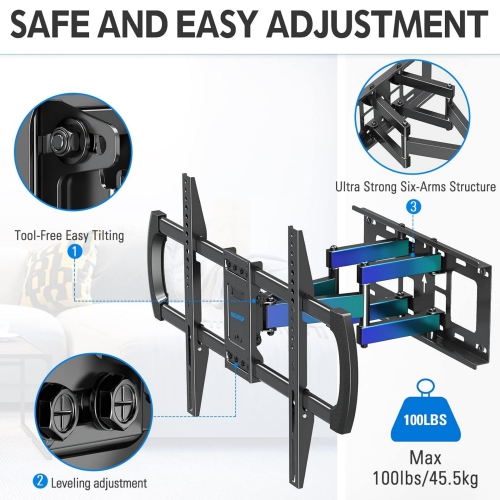 MOUNTUP Full Motion Wall Mount for 42-82 Inch Curved Flat TVs Swivel and Tilting TV Bracket with Articulating Arm, Up to 100lbs Max VESA 600x400mm