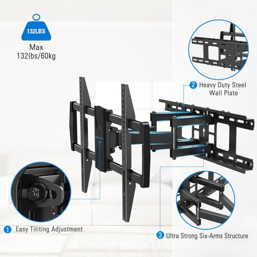 MOUNTUP Full Motion TV Mount Swivel and Tilt for Most 42-82 Inch Flat Screen/Curved TV, Wall Mount TV Bracket Max VESA 600x400mm, Holds up to 100
