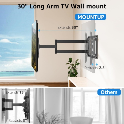 MOUNTUP TV Wall Mount for Most 37''-75'' TVs, Corner TV Wall Mount with 30'' Extension Full Motion with Swivel Tilt Max VESA 600x400mm Load Up to 88