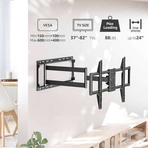 MOUNTUP TV Wall Mount for Most 37''-75'' TVs, Corner TV Wall Mount with 30'' Extension Full Motion with Swivel Tilt Max VESA 600x400mm Load Up to 88