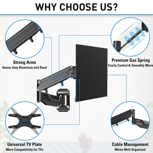 MOUNTUP Tilting TV Wall Mount Bracket for 26-55 Inch Flat Screen TVs/Curved TVs, Low Profile TV Bracket - Easy to Install On 12" or 16" Studs, VESA