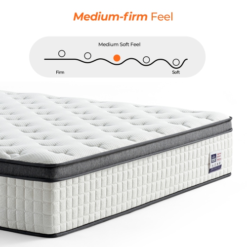 Vumece Queen Size Hybrid Mattress 10 Inch, Pocket Springs Coils for Support, Pressure Relief, Medium Firm, CertiPUR-US Certified - 120 Night Sleep