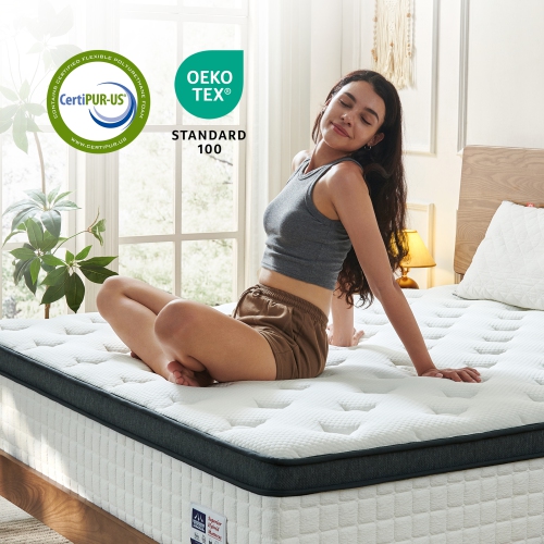 Vumece Queen Size Hybrid Mattress 10 Inch, Pocket Springs Coils for Support, Pressure Relief, Medium Firm, CertiPUR-US Certified - 120 Night Sleep