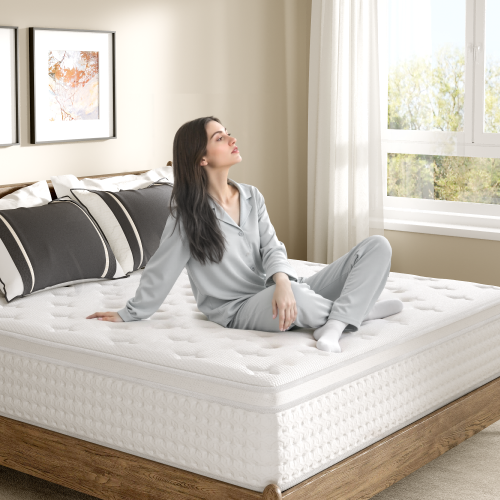 Vumece White 12 inch King Size Hybrid Mattress in a Box, Memory Foam & Individually Wrapped Coil, Support, Breathable, Pressure relief- 120 Night